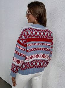 SHEIN LUNE 休閒幾何圖案印花圓領套頭毛衣 - 彩色 - 查看 2