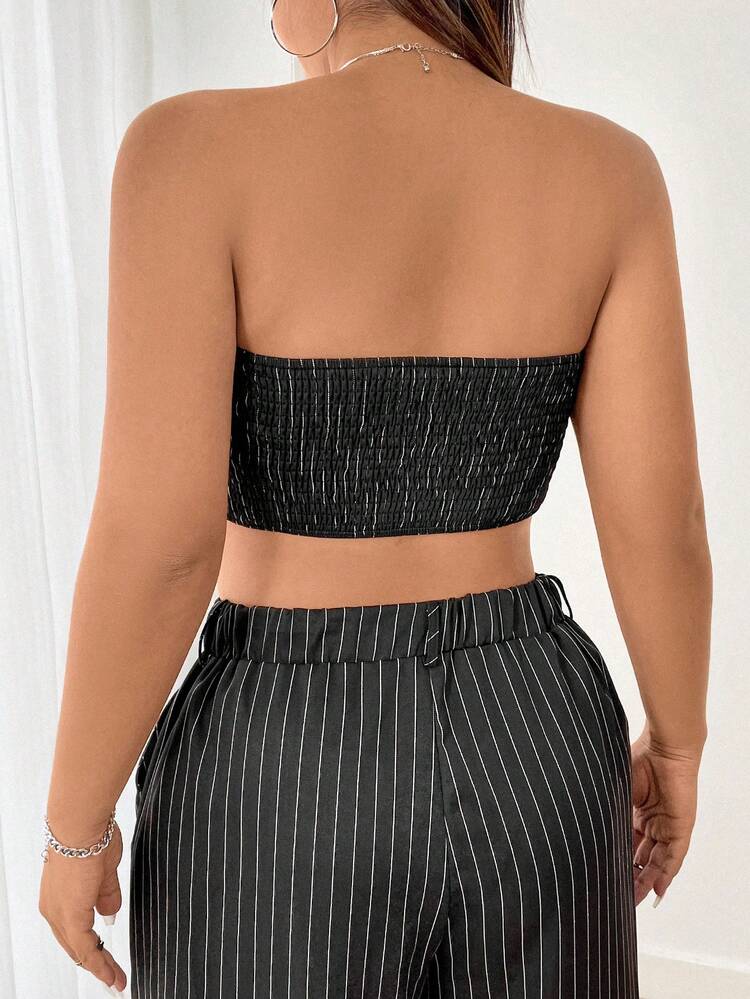 Women's Striped Cross Strap Tube Top