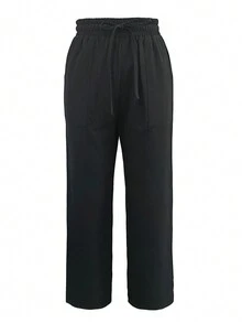 束口休閒長褲 - 黑色 - 查看 2