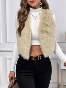 SHEIN Privé Women's Open-front Vest Coat - Apricot - View 6