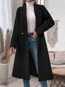 SHEIN LUNE 紋理實色中長款外套 - 黑色 - 查看 1