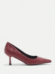 SheIn BIZ Women's Wine Red Fashionable Woven High Heels With Pointed Toe - Burgundy - View 2