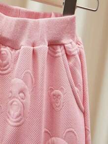 Infant Girls' Casual Round Neck Long Sleeve Embossed Bear Sweatshirt And Pants Set - Pink - View 3