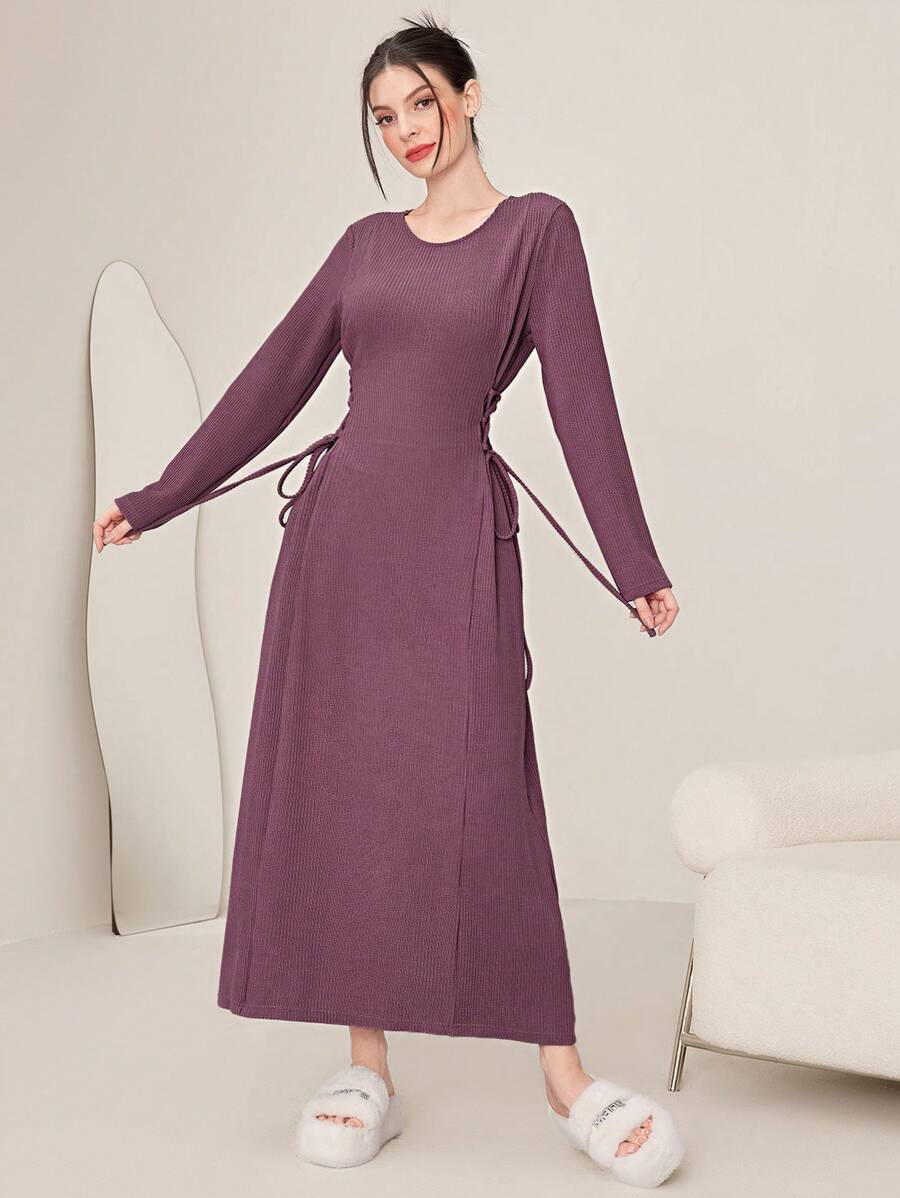 Mulvari Women's Solid Color Side Cross Tie Dress Fall Cloth For Women - Purple - View 1