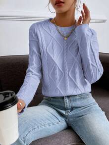 SHEIN Essnce Women's Round Neck Long Sleeve Sweater Pullover - Baby Blue - View 6