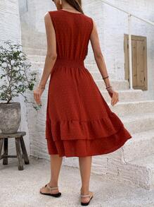 Chiquease 女士瑞士小圓點層疊荷葉邊無袖連身裙 - 咖啡 - 查看 2