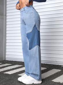 SHEIN EZwear 女士星星圖案牛仔褲 - 中等水洗藍 - 查看 6