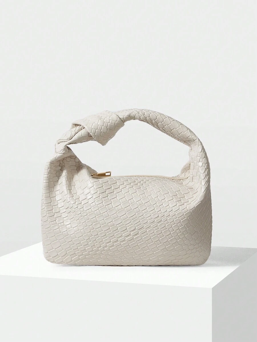 MOTF PREMIUM WOMEN'S MINIMALIST AND FASHIONABLE EMBOSSED ZIPPER TOP HANDLE BAG FOR COMMUTING - Beige - View 2