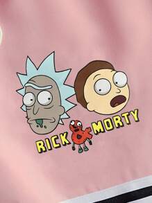 ROMWE MEN Rick and Morty | ROMWE 男式卡通印花条纹装饰篮球短裤，学校 - 粉色 - 查看 4