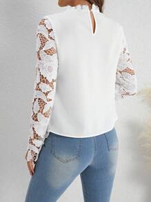 SHEIN Clasi Blusa De Encaje De Color Sólido Para Damas - Blanco - Ver 2