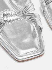 Knot Decor Metallic Flat Sandals