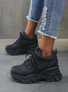 Small Height-Enhancing Casual Shoes For Women, Women's Wedge-Heeled Thick-Soled Sports Shoes, Spring And Autumn Non-Slip, Waterproof And Dirt-Resistant Black Low-Top Shoes,Sneakers For Women