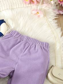 Infant Girls' Corduroy Top And Pants Set With Color Contrast & Ruffle Trim - Purple - View 5