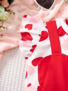 SHEIN Top Con Corpiño De Volantes Y Vestido Tipo Pinafore Para Niña Con Diseño De Corazones