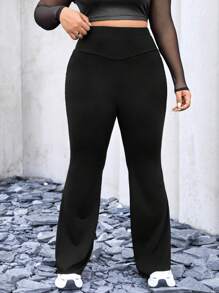 SHEIN EZwear Women's Plus Size Back Cross Design Flared Pants - Black - View 2