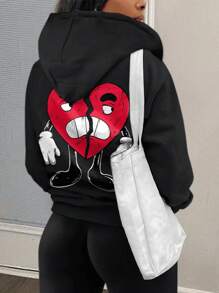 INAWLY 卡通印花抽繩連帽衫 - 黑色 - 查看 1