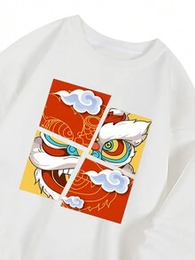 女款大尺碼龍紋圓領毛衣 - 白色 - 查看 3