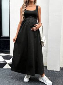 SHEIN 隱形口袋孕婦無袖連身裙 - 黑色 - 查看 5