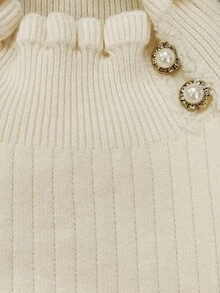 女式半高领罗纹针织保暖衬里毛衣 - 杏色 - 查看 3