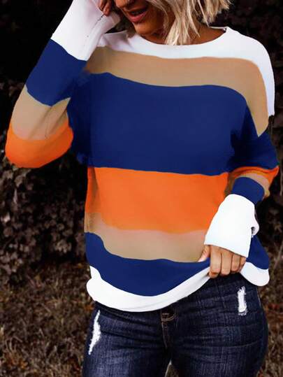 Women's Striped Print Long Sleeve Casual T-Shirt, Spring/Autumn