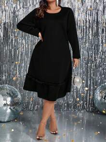 SHEIN LUNE Kích thước lớn Của phụ nữ Tay áo dài Đầm Với Xù Hoa Sen - màu đen - Xem 3