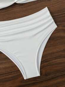 SHEIN Swim Summer Beach White Cross Pleated Underwire Bikini Set - Beige - View 5