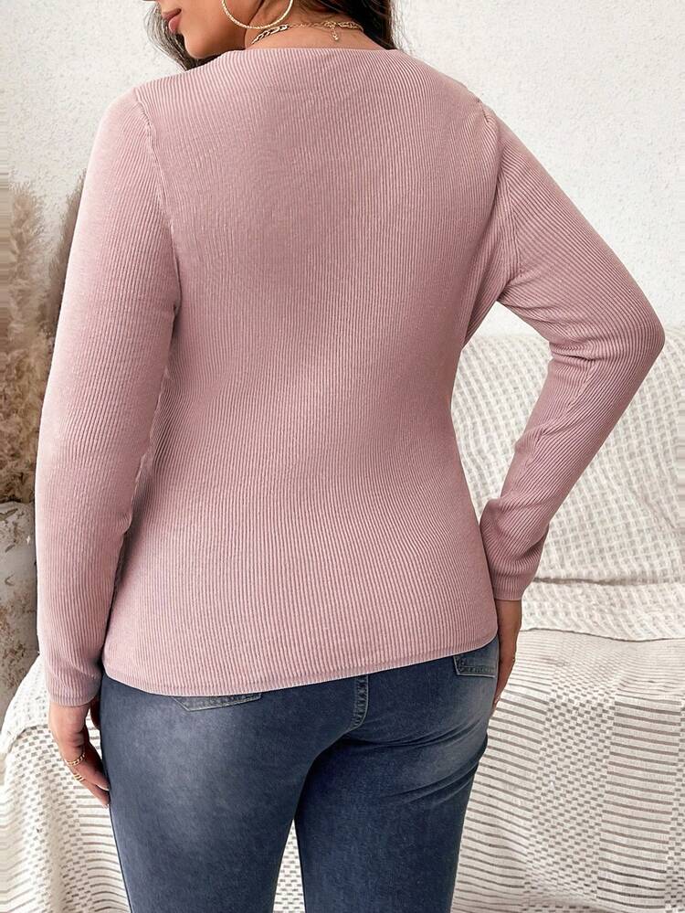Plus Size Women's V-Neck Ribbed Sweater Knit Pullover Fall Winter Sweater