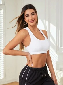 SHEIN Daily&Casual Lưới Paneled Ngắn áo có mũ Bras thể thao - trắng - Xem 3