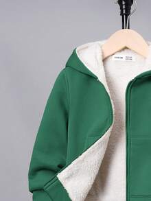 SHEIN Young Boys' Patch Hoodie With Thermal Lined And Pants Two Piece Set - Dark Green - View 6