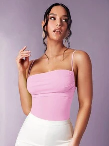 Silquee Lace-Up Backless Spaghetti Strap Bodysuit - Pink - View 3