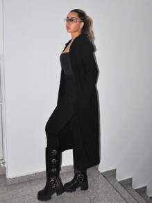 SHEIN ICON Cardigan Largo De Un Solo Color