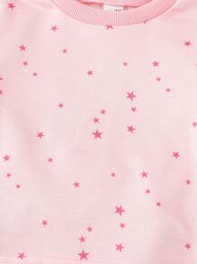 Conjunto Casual De 6 Piezas Para Bebé Niña Con Estrellas Rosas Impresas En Manga Larga Y Pantalones Largos