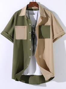 Manfinity Homme 男士撞色補丁貼口袋襯衫不帶T恤 - 彩色 - 查看 1