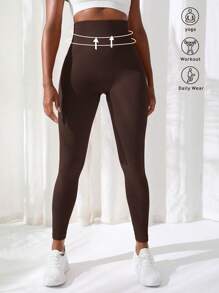 Gameset SHEIN Sport 3件套纯色运动紧身裤氨纶瑜伽女裤 - 彩色 - 查看 3