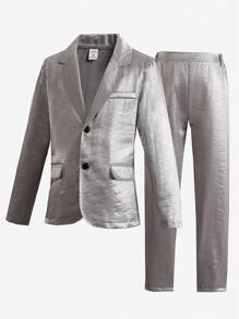 2pcs Teenage Boys' High-End Long Sleeve Suit Jacket And Comfortable Pants, Fashionable Formal Occasion Outfit In British Style For Autumn - Grey - View 1