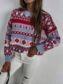 SHEIN LUNE 休閒幾何圖案印花圓領套頭毛衣 - 彩色 - 查看 6