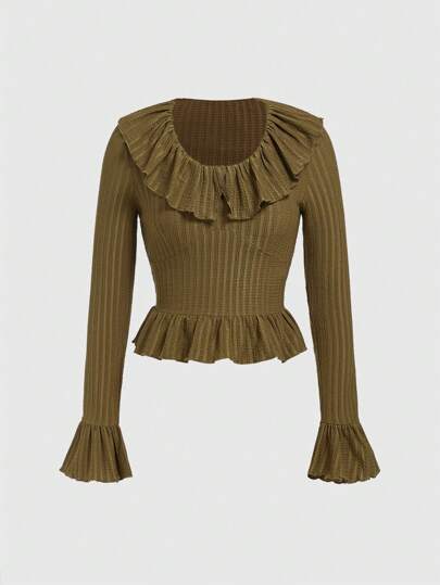 Fairycore Maglietta Tinta Unita Con Decorazione Di Giromanica A Volant