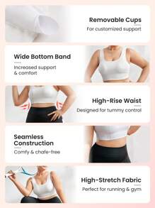 Easithlete Plus Size Women's Solid Color Seamless Sports Bra 2pieces - Black and White - View 2