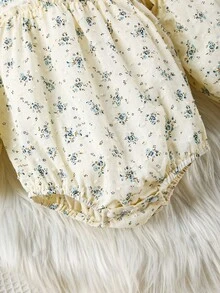 Infant Girls' Floral Pattern Back Buttoned Bodysuit With Headband 2pcs/Set