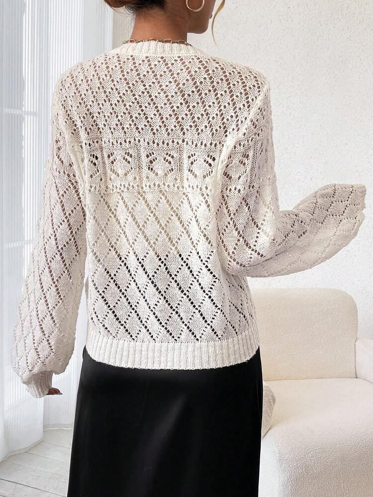 Ladies' Solid Color Polka Dot Knit Pullover Fall Winter Sweater