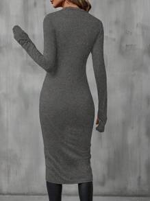 SHEIN LUNE Women's Round Neck Asymmetrical Hem T-Shirt - Grey - View 2