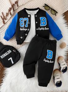 嬰兒男寶寶春秋外套和褲套裝 - 藍色 - 查看 1