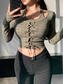 DAZY 十字帶長袖短款t恤上衣