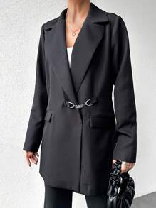 EURMUSE Lapel Collar Flap Detail Suit Jacket - Black - View 3