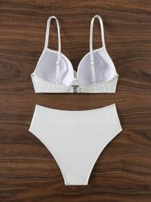 SHEIN Swim Summer Beach White Cross Pleated Underwire Bikini Set - Beige - View 4