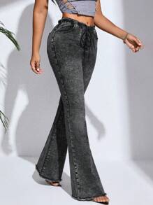 SHEIN SXY Cross-tied Bodycon Flared Jeans - Black - View 6