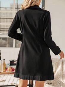 Chiquease Frilled Trim Shawl Collar Blazer Jacket - Black - View 2