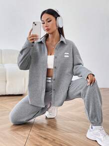 Muchica Textured Patchwork Buttoned Jacket And Pants Set - Grey - View 1