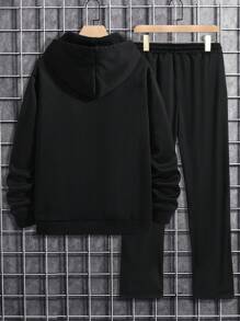 Manfinity LEGND Áo nỉ và quần nỉ nam in chữ, có túi kangaroo và dây rút. - màu đen - Xem 2