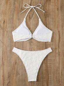 SHEIN Swim Solid Color Halter Neck Backless Two-Piece Bikini Set Summer Beach